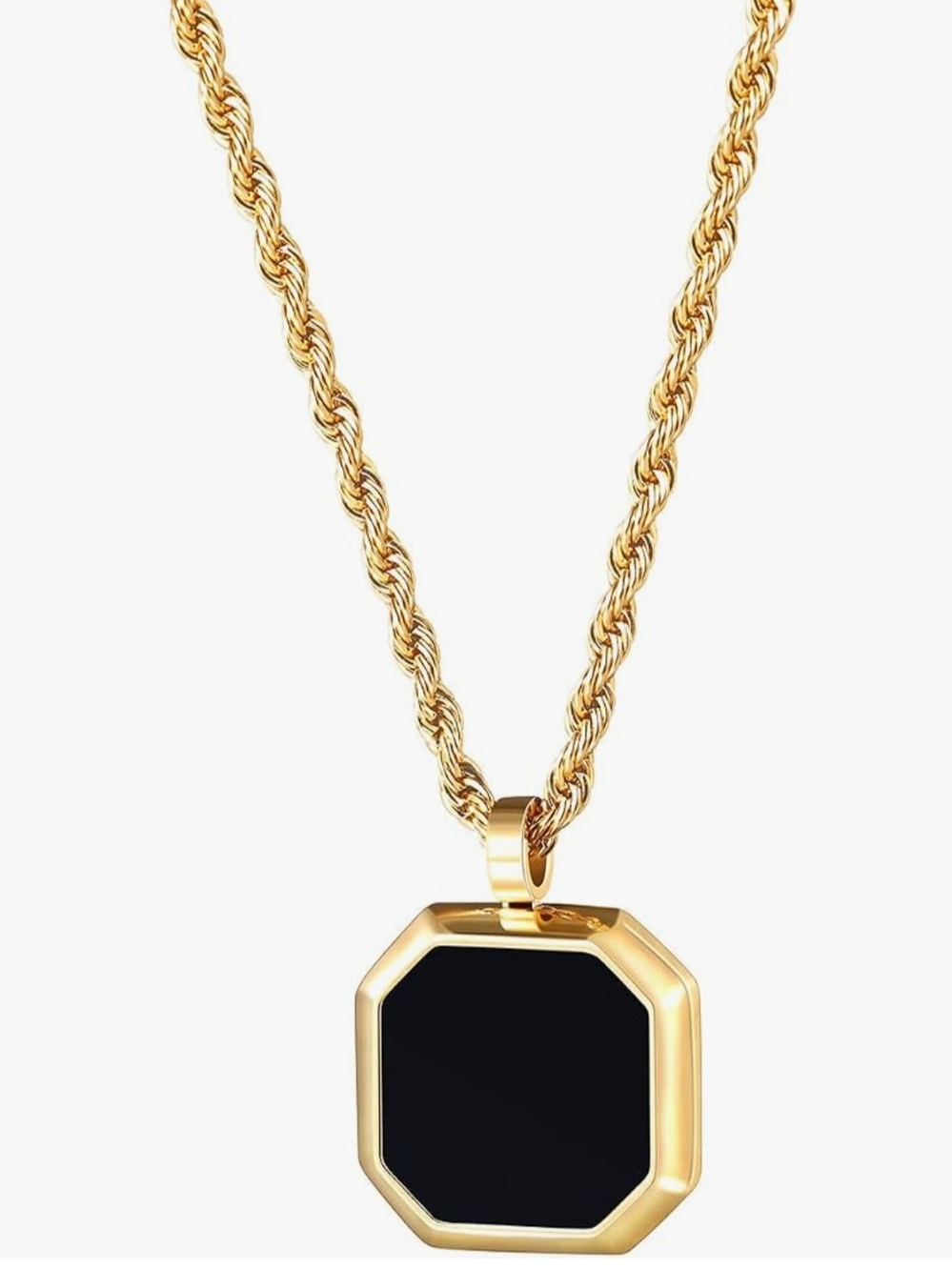 Gold Pendant Necklace with Black Inlay - Women Jewelry